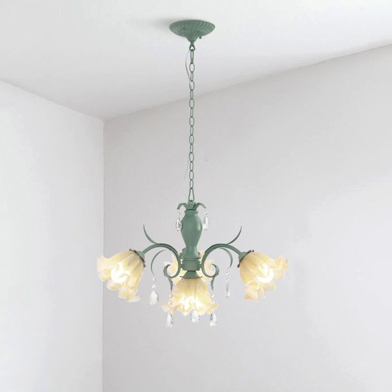 Ruffle Frost Glass Chandelier Light Korean Garden Dining Room Pendant Light Fixture