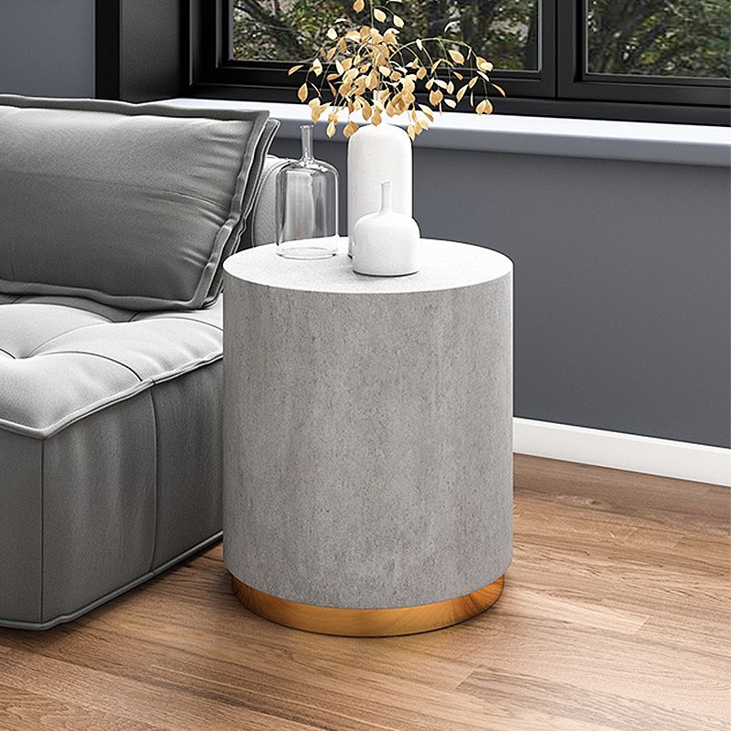 Drum Base Design Black/grey Faux Concrete Top Metal Base Round Coffee Table