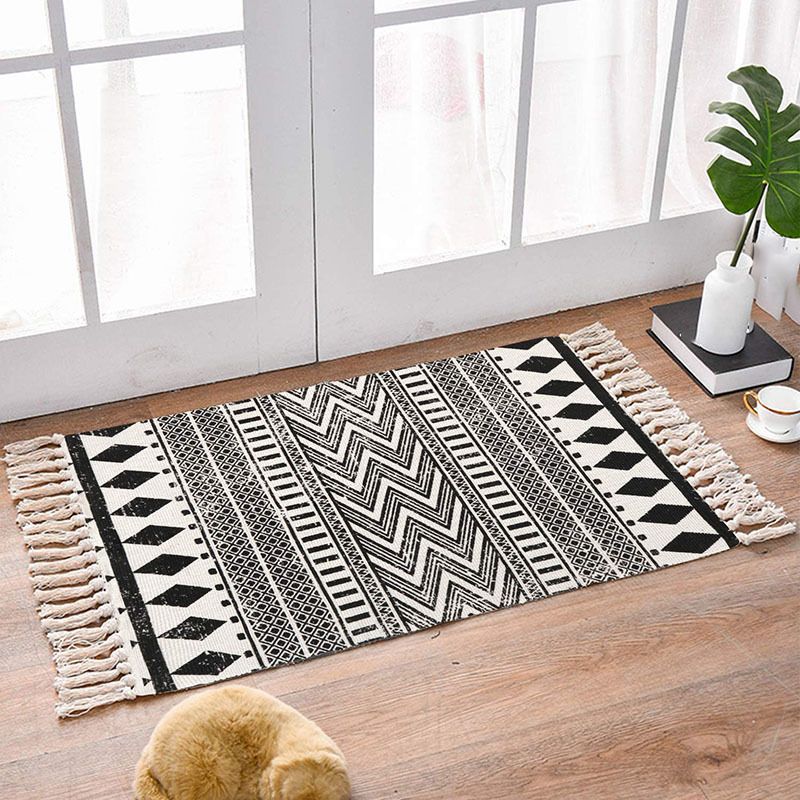 Élégant tapis de motif américain beige Cotton Bohemian Area Rapis Fringe pour chambre à coucher