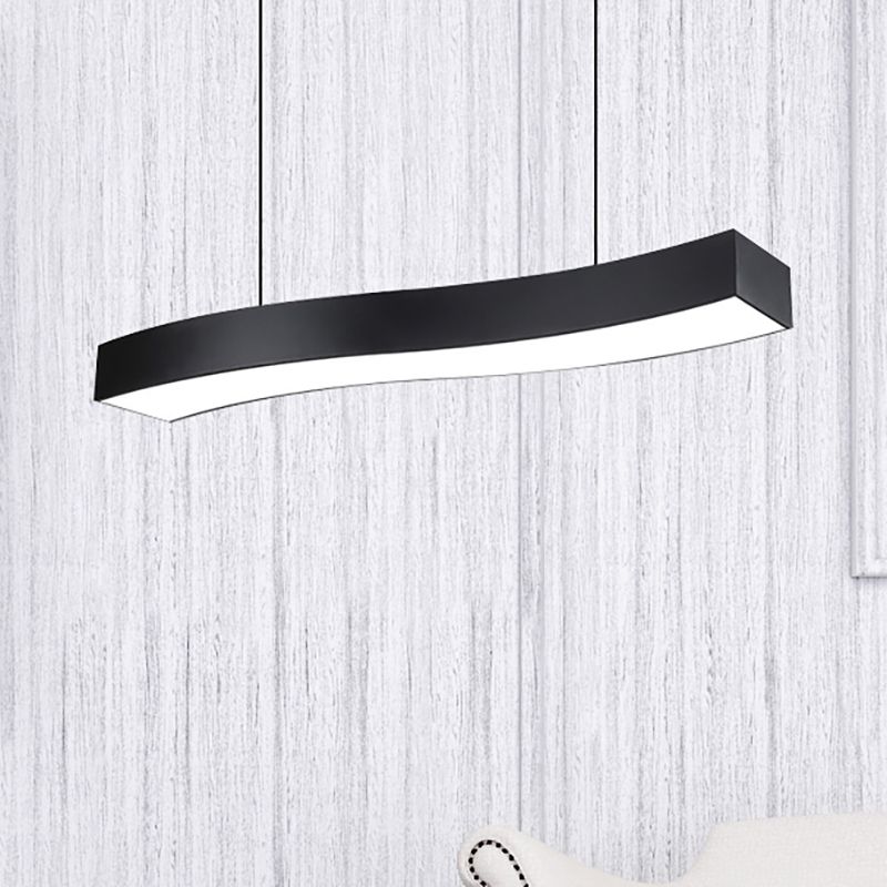 18"/23.5"/47" Wide Wave Metal Pendant Lamp Modern Led Black Ceiling Light Fixture with Recessed Diffuser