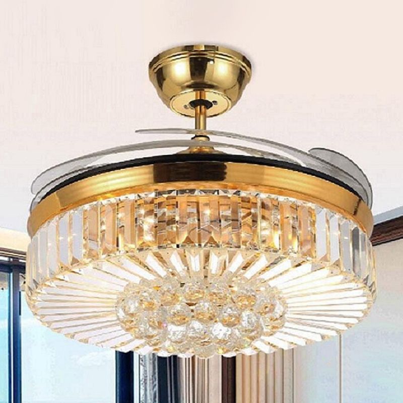 4 Blades Drum LED Anhänger Lüfter Licht modernes Kristall Wohnzimmer Halbflush -Deckenleuchte mit Fernbedienung