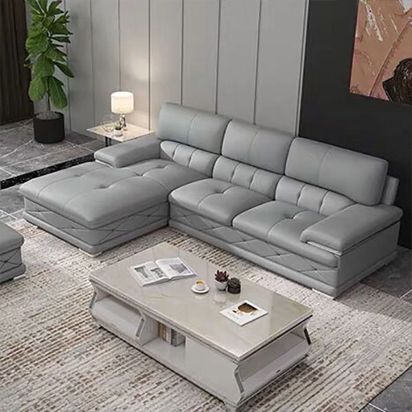 Genuine Leather Sofa & Chaise Modern Tufted Pillow Top Arm Sofa