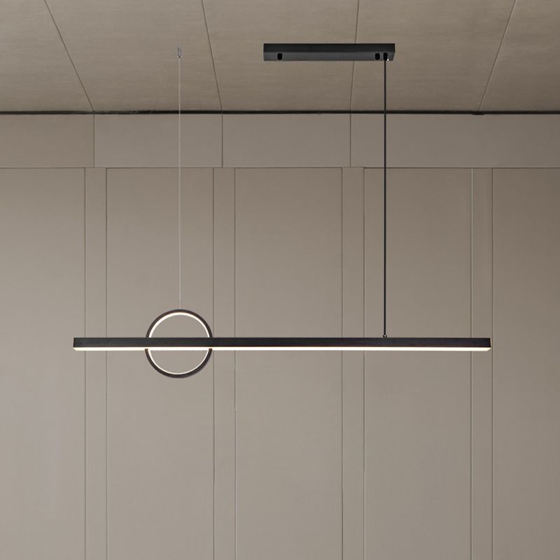 Linear Hanging Island Lights Modern Metal Chandelier Light in Black for Dining Room