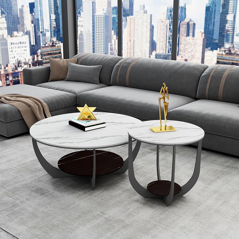 Modern Round Coffee Table Stone Cross Legs Coffee Table with Storage