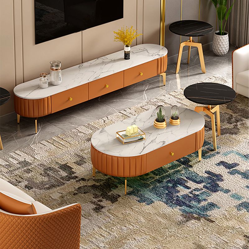 4 Legs Metal Coffee Table Draw included Oval Single Cocktail Table