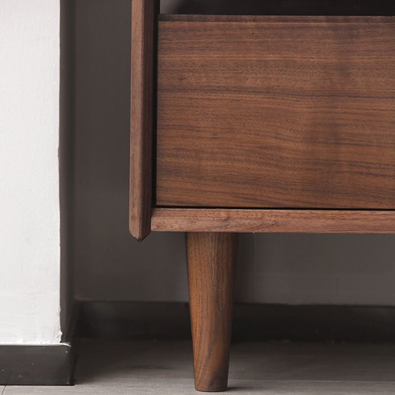 Mid-Century Modern Side Cabinet Solid Wood Glass Paned Accent Cabinet