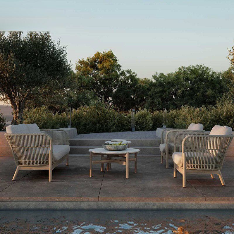 Natural Outdoor Patio Sofa with Cushion Wood Or Metal Frame Patio Sofa with Rope Accent