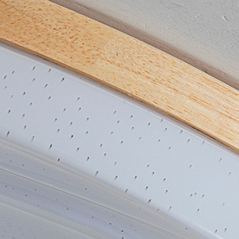 1-Light Round Flush Light Fixtures Modern Style Wood Flush Mount Lighting