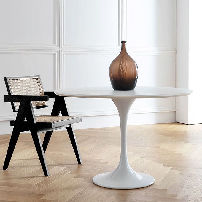 Round Tulip Base Modern Dining Table White Fixed Table with Sintered Stone