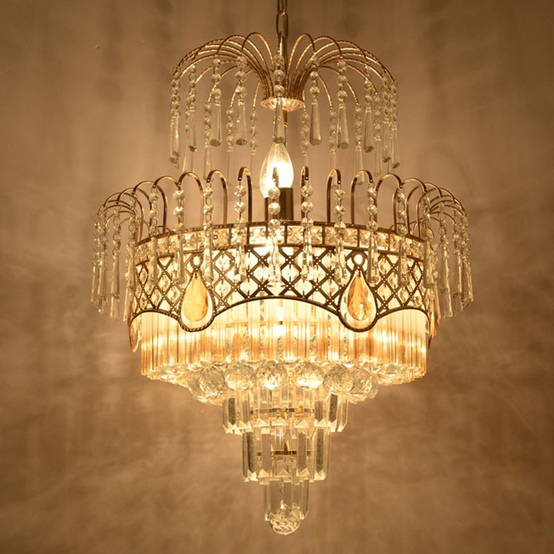 Mid-Century Curved Arm Hanging Chandelier 3 Heads Clear Crystal Draping Pendant Light Kit