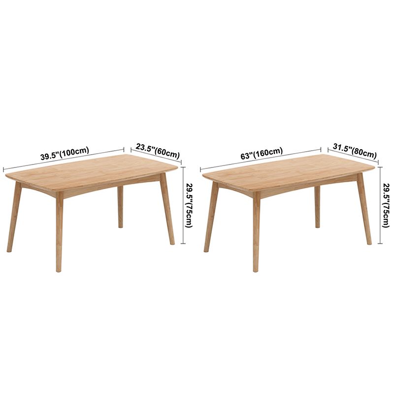 Modern Rubberwood Solid Wood Dining Table Brown Rectangle Table with 4 Legs for Home