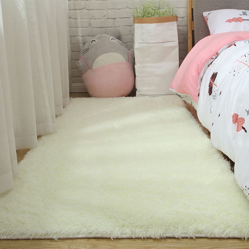 Rectangle Shape Rug Solid Color Fluff Stain Resistant Rug for Home Decor