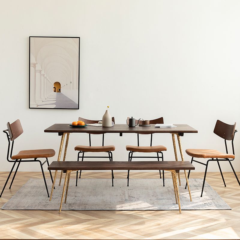 Mesa de comedor rectangular de madera de roble maciza en tono marrón, mesa industrial de 4 patas para comedor