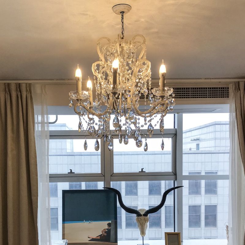American Style Candle Chandelier Light Fixtures Multi-Head Hanging Pendant Lamps with Crystal