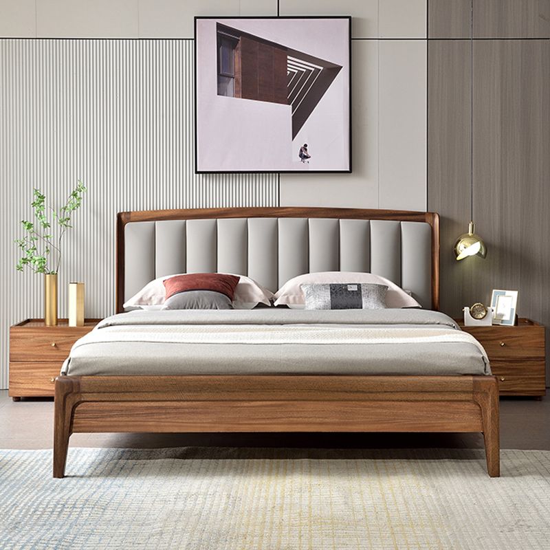 Upholstered Headboard Standard Bed Walnut Bed Frame with Legs
