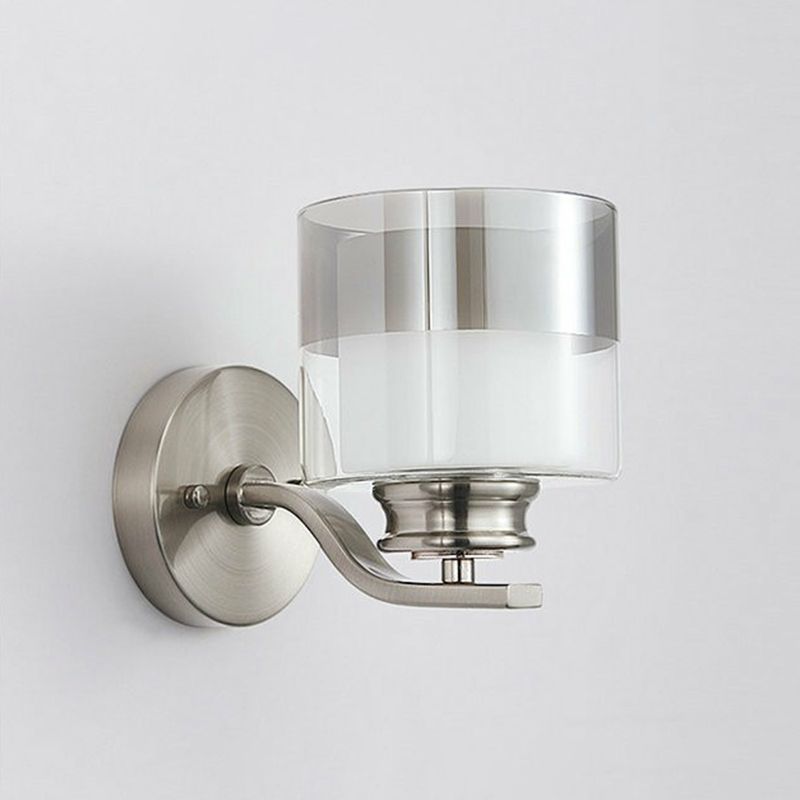 Dual Glass White Wall Sconce Cylindrical 1 Head Minimalistic Wall Mount Lamp for Bedroom