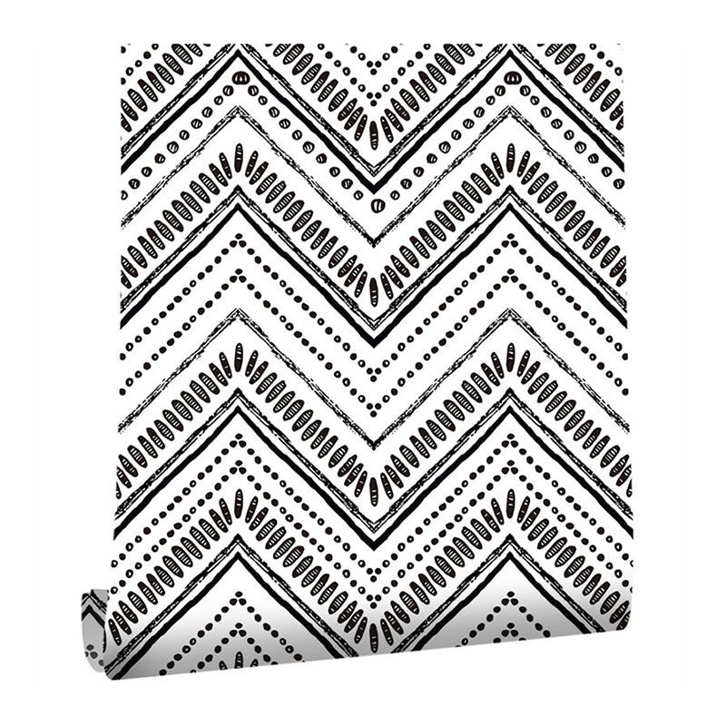 Waving Lines Wallpaper Roll for Living Room Decor in Black and White, Easy to Remove, 29.1 sq ft.
