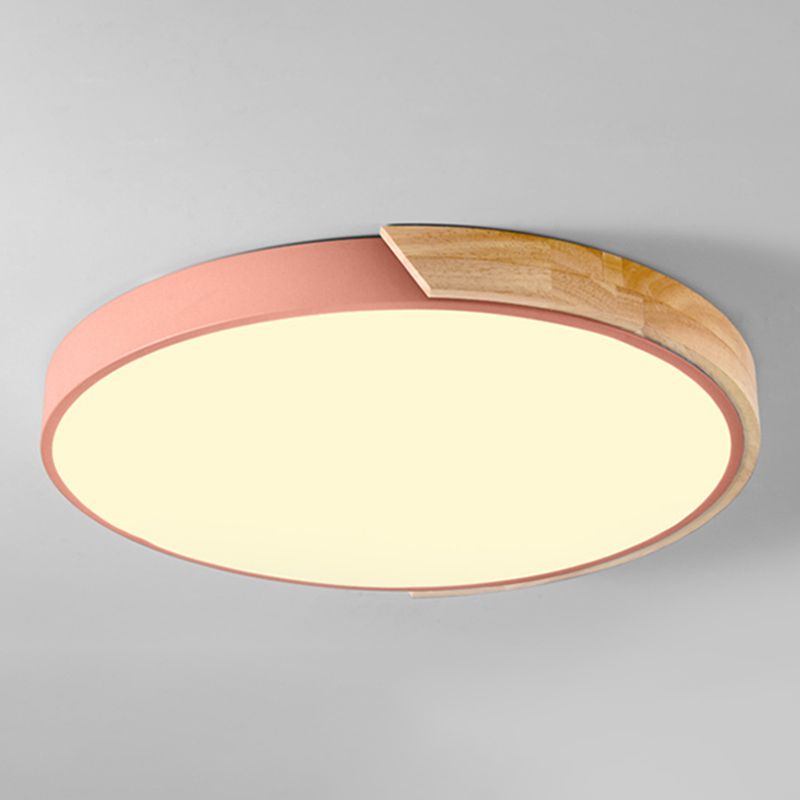 Plafonnier LED de forme ronde macaron fer moderne 1 lumière encastré pour chambre d'étude
