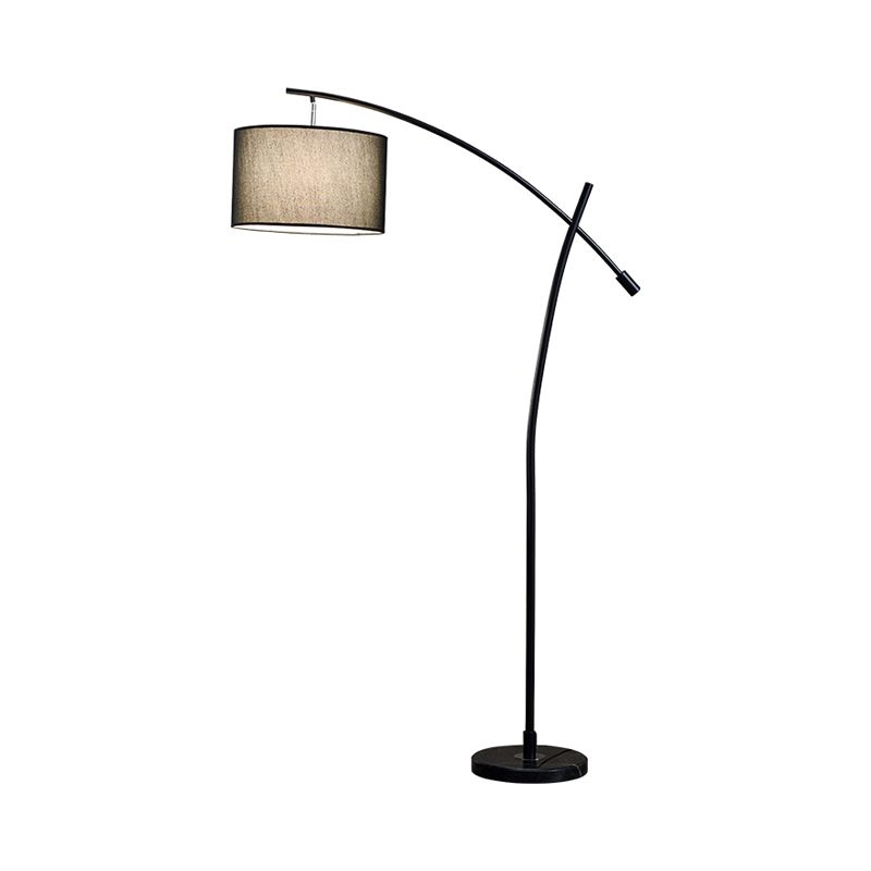 Modernism Drum Standing Floor Lamp Fabric 1 Head Living Room Floor Reading Lamp in Black/Gold/Black and White