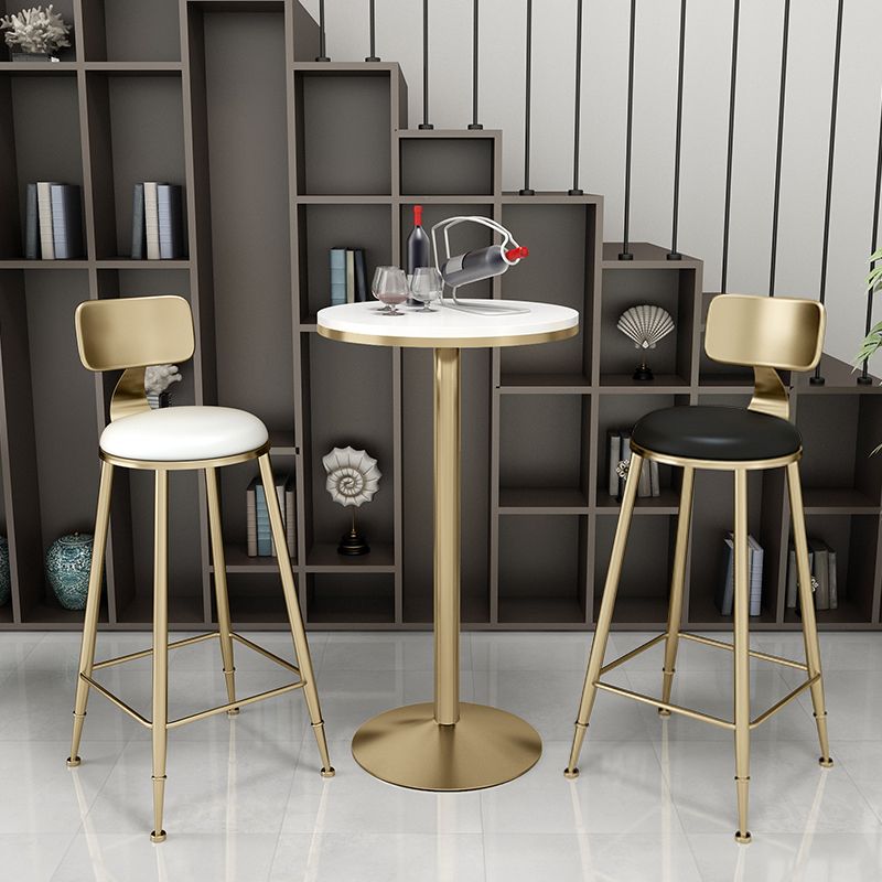 Glam Footrest Indoor Counter Stool Leather Round Dining Stool with Gold Base