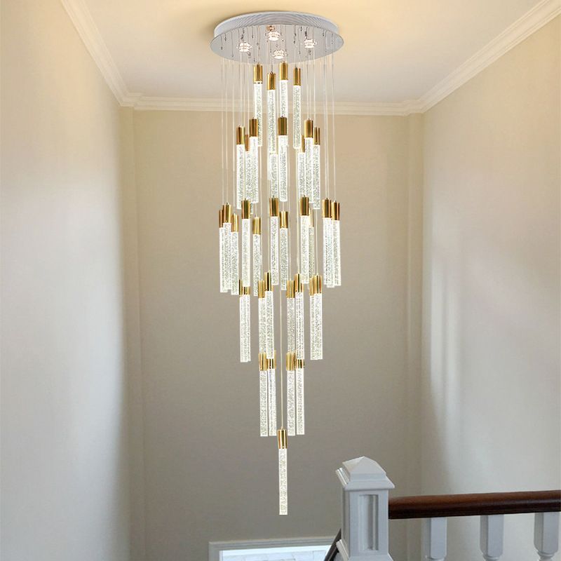 Modern Tube Cluster Pendant Lamp 24 Heads Clear Glass LED Hanging Ceiling Light in Gold