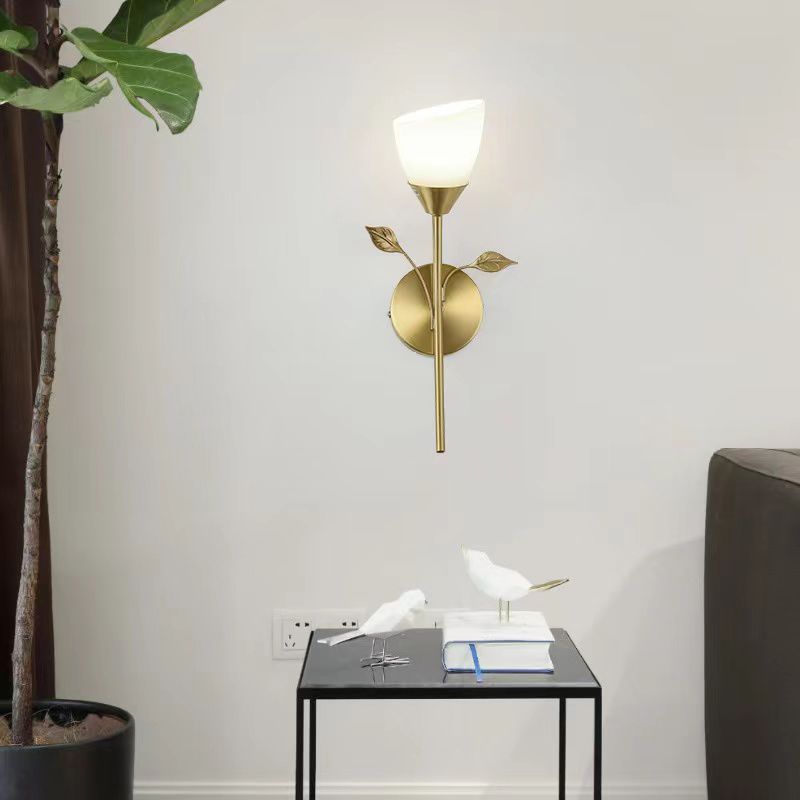 Modern Minimalist Wall Mounted Lamp Glass Wall Lamp in Brass for Living Room