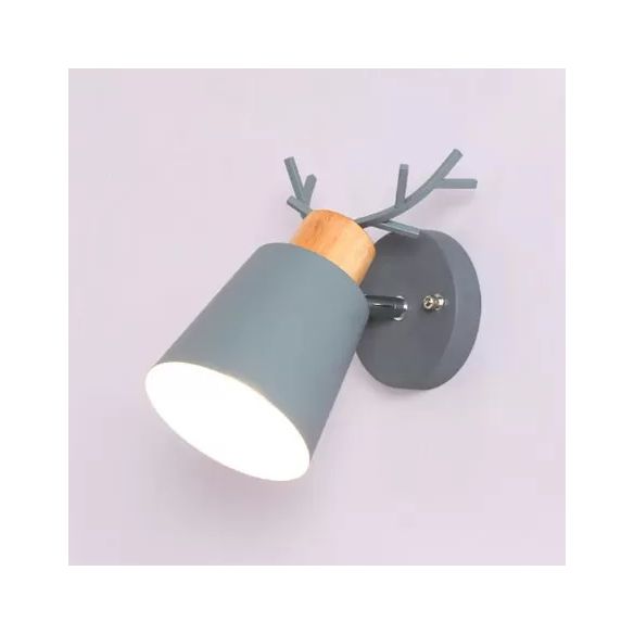 Nordic Stylish Bucket Sconce Light Rotatable Metal 1 Light Wall Light with Antlers for Study Room