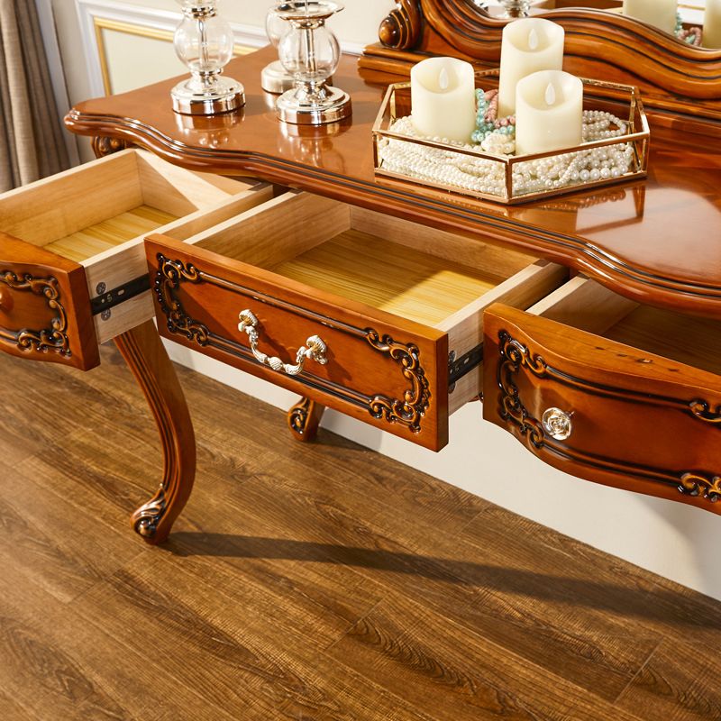 17.71" Wide Brown Vanity Set with Mirror Wood Vanity Tables with 3 Storage Drawers