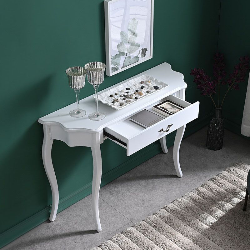 Victorian White Wooden Console Sofa Table Free Form End Table for Hall