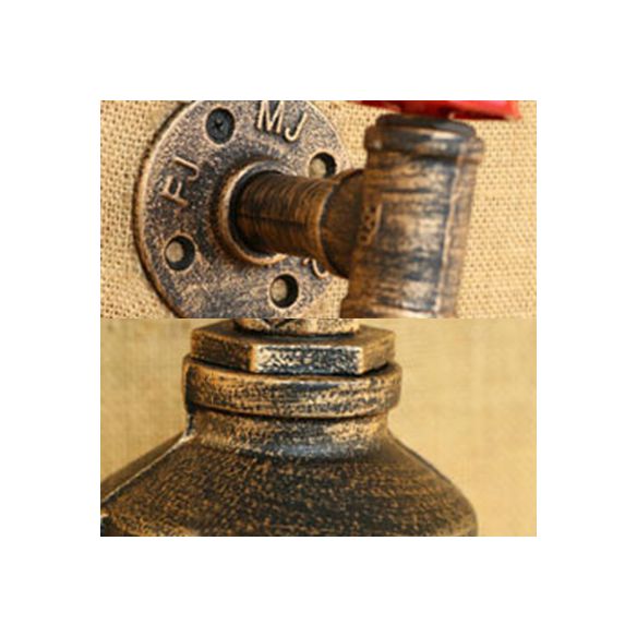 Water Pipe Metal Wall Lighting Rustic Style 1 Light Restaurant Wall Mounted Lamp with Red Valve in Bronze/Antique Brass