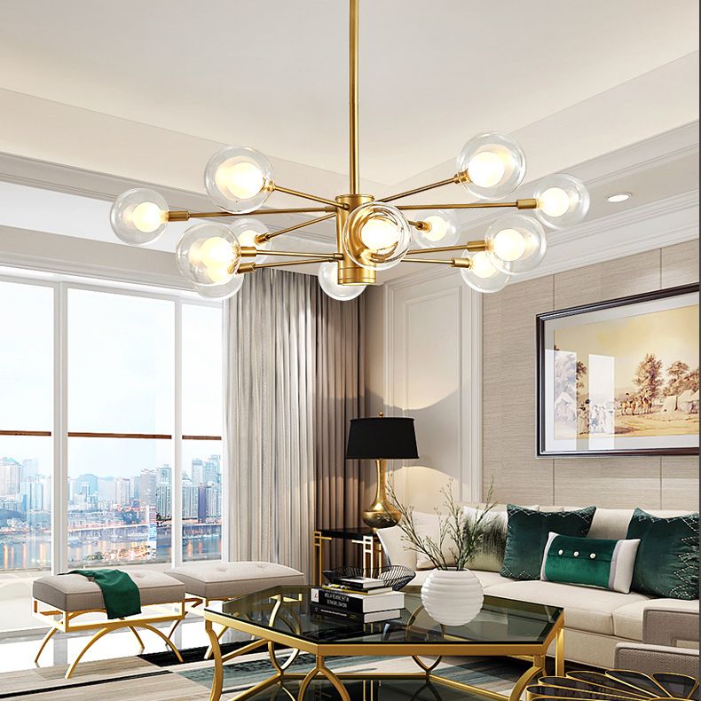 Globe Suspension Hanging Pendant Light Modern Style Corridor Clear Glass Chandelier in Frosted Spray Paint Finish