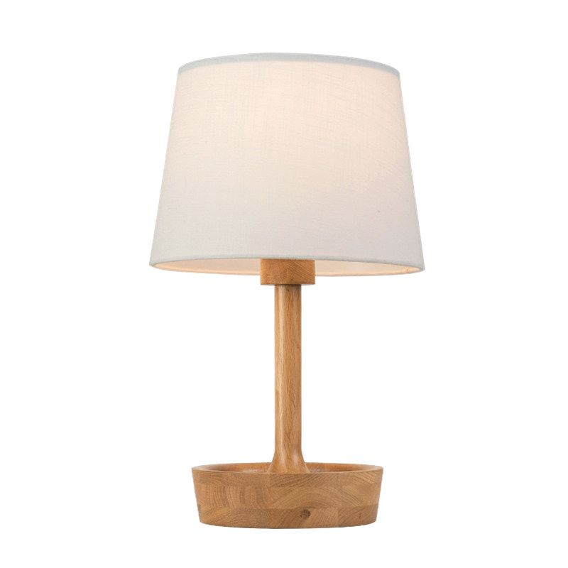 Cone Shade stoffen taaklamp modern 1 lamp vlas/wit leeslamp, ronde beige houten voet