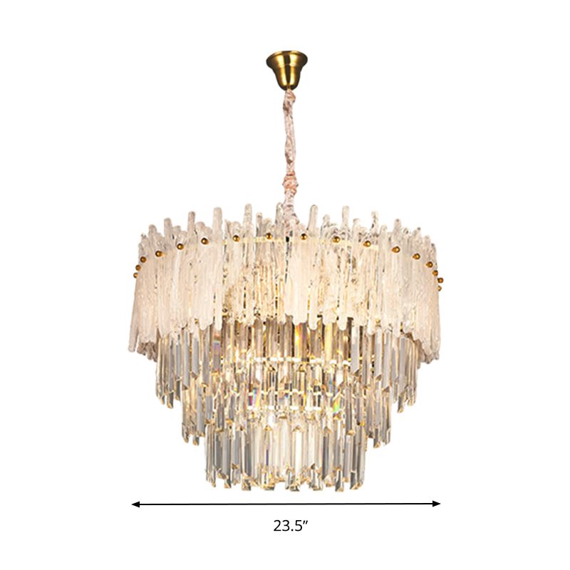 Clear Tri-Sided Crystal Rod Tiered Drop Lamp Modernism 11/23 Lights Living Room Pendant Chandelier
