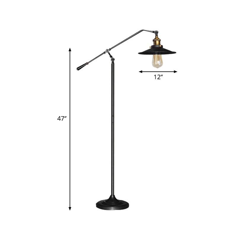 Flared Living Room Floor Light Metal 1 Head Industrial Style Floor Standing Lamp in Black/Bronze, 10"/12" Wide
