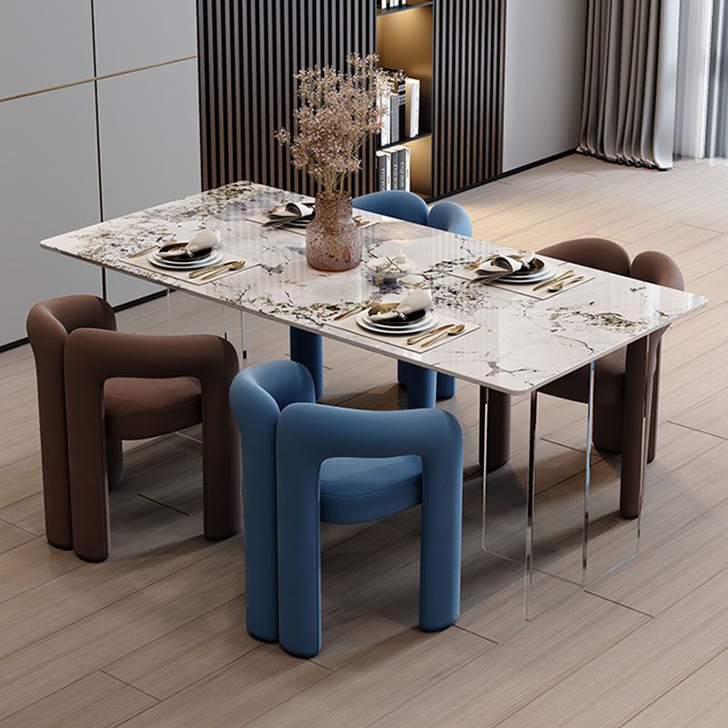 Minimalism Stone Table for Restaurant Rectangle Table with Acrylic Pedestal