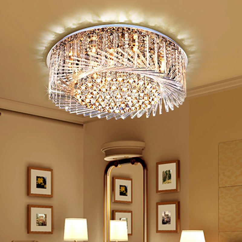 Drum-plafondlamp Eigentijds kristal LED-chroom inbouwlicht, 23,5"/31,5" breed