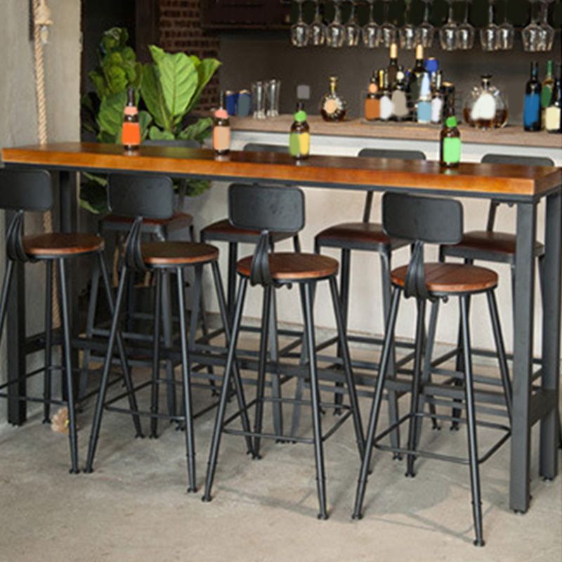 Industrial Style Bar Table Black Iron Solid Wood Bistro Pub Table
