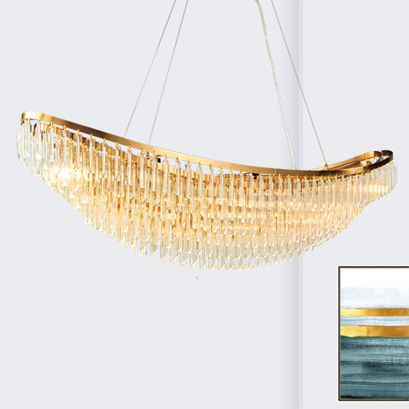 Crystal Ship Large Chandelier for Restaurant Hotel Post Modern LED Ceiling Hanging Light in Gold, White Light