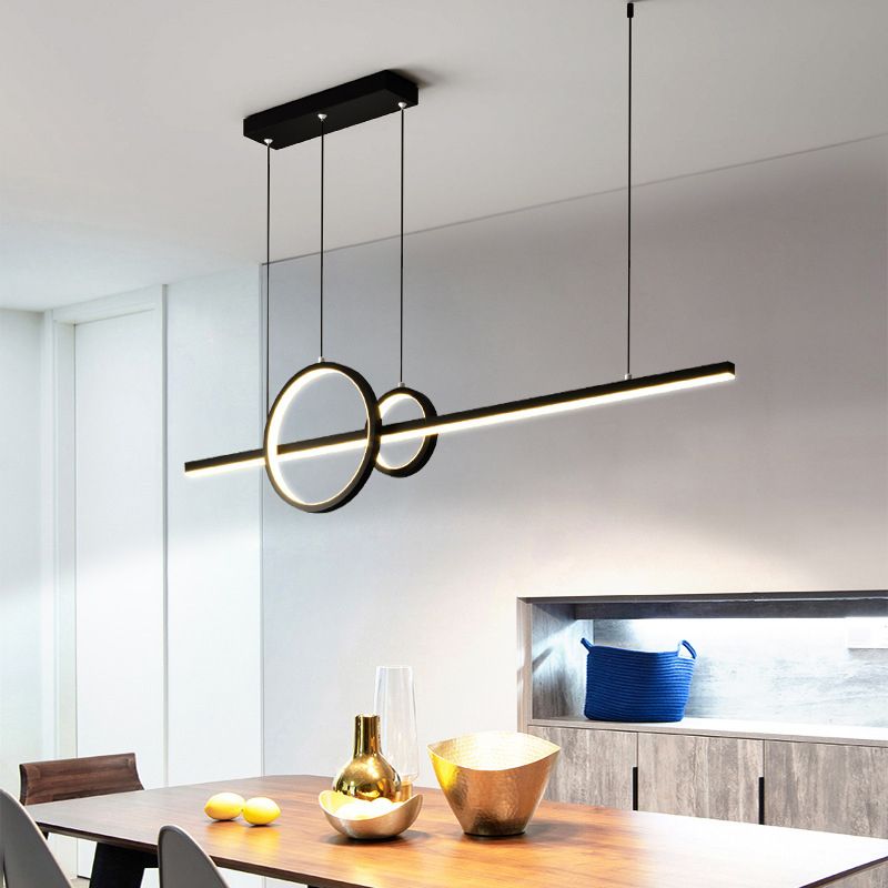 Dark Black Linear Kitchen Island Fixture Metal LED Ceiling Pendant Lighting