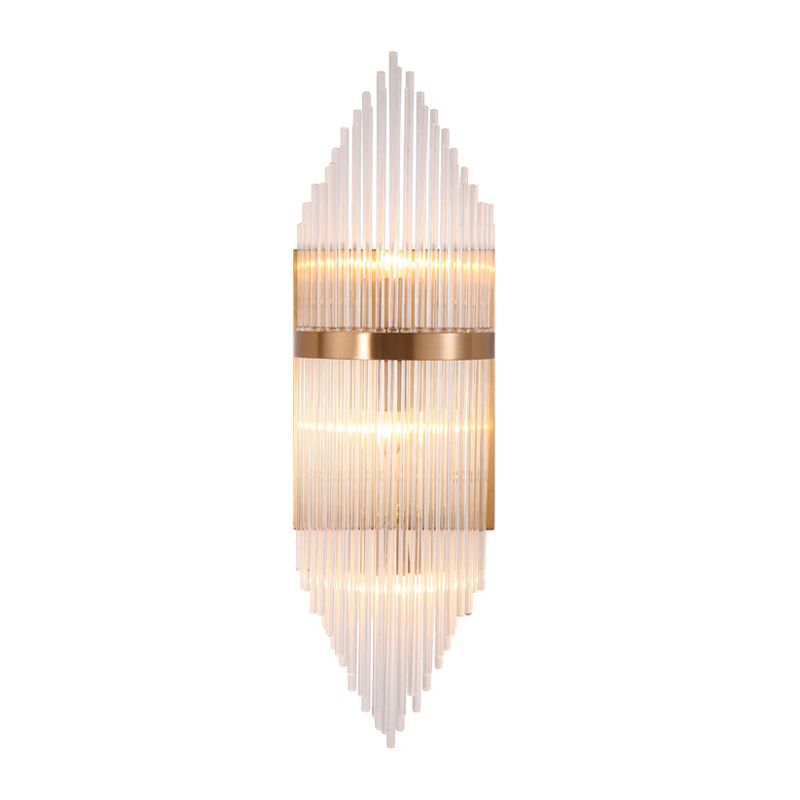 Fluted Clear Glass Sconce Light Minimalist 2/3 Lights Gold Finish Banded Indoor Wall Lighting