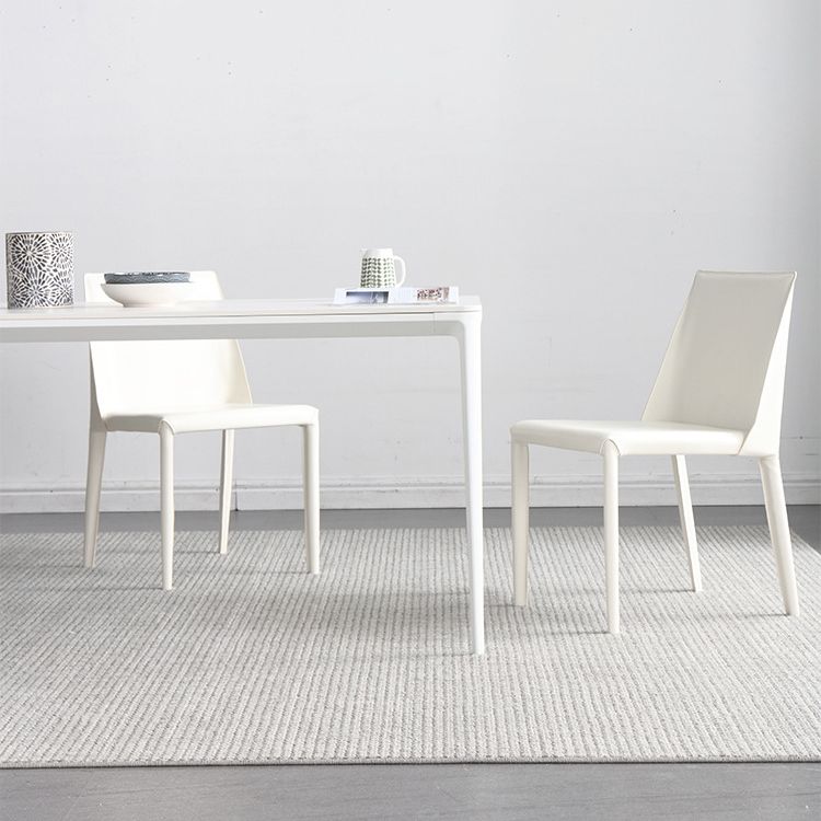 Rectangle Dining Table White Stone Top Table with 4 Legs Base