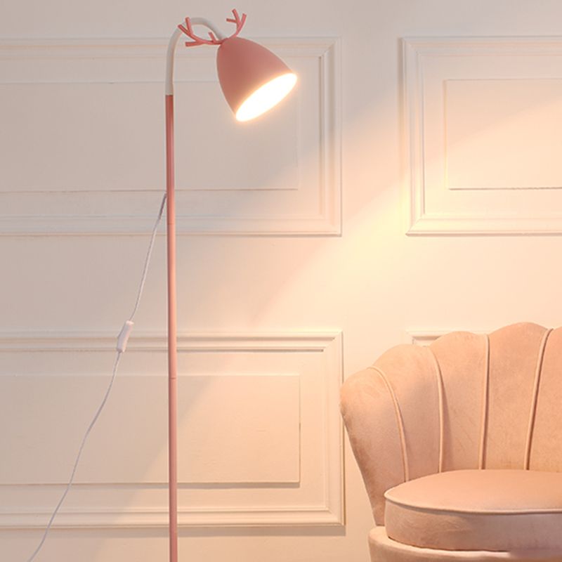 Macaron Antler Standing Lamp Metal 1-Light Living Room Floor Light with Bell Shade