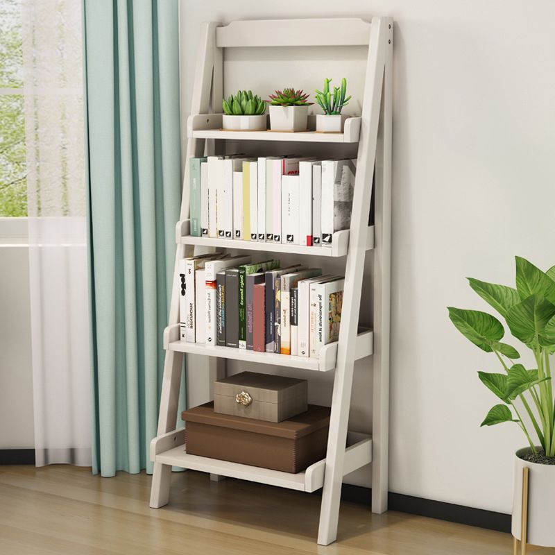 Rubber Wood Ladder Bookshelf Contemporary Open Bookcase for Home Office