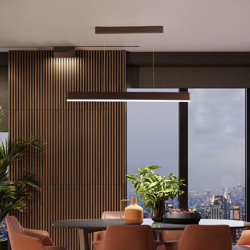 Contemporary Style Linear Shape Island Light Metal 1 Light Island Pendant Light in Brown