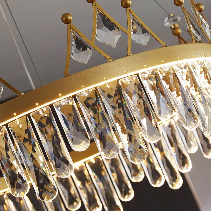 Contemporary Crown Chandelier Lights Crystal Pendant Ceiling Lights for Living Room