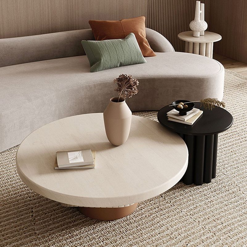 Contemporary Cocktail Table Pedestal Solid Wood Round Coffee Table