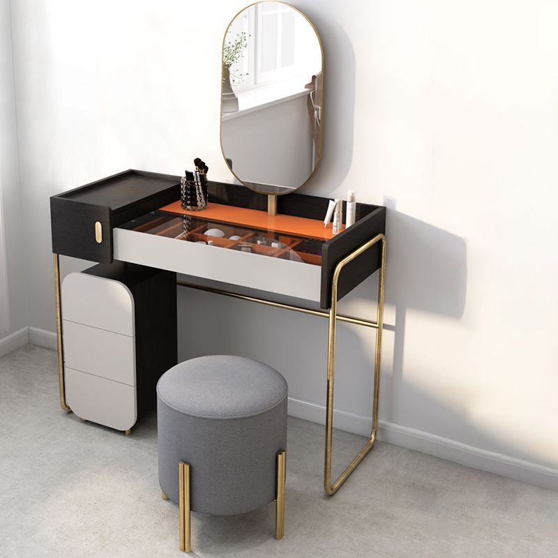 Tempered Glass Countertop Black/white Base with 4 Drawer Dresser