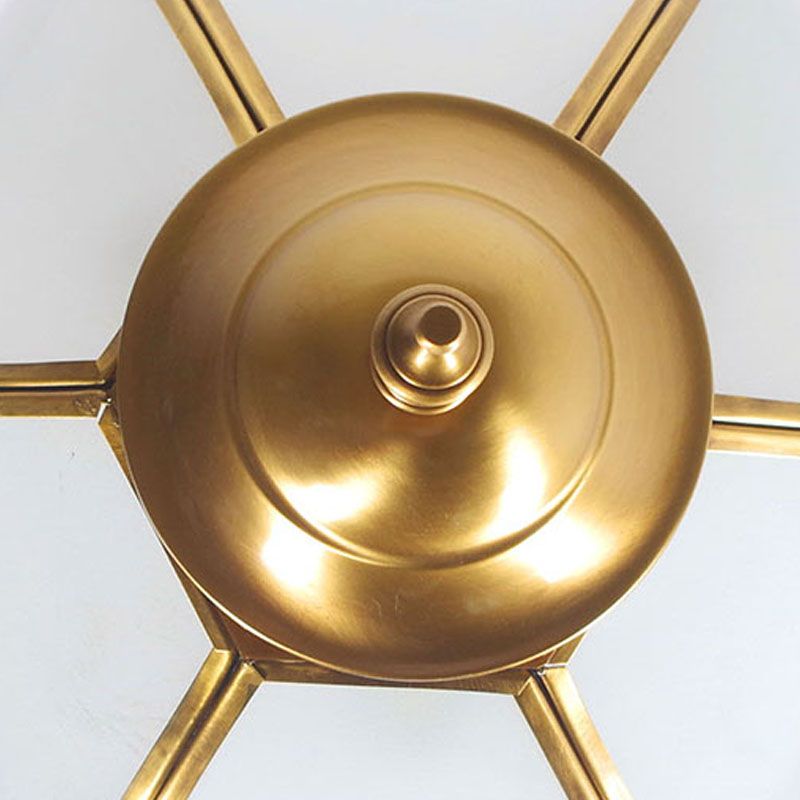 Lampe de lustre en laiton Retro 5 têtes Plafond en verre blanc Pendre Pendoir pour le salon