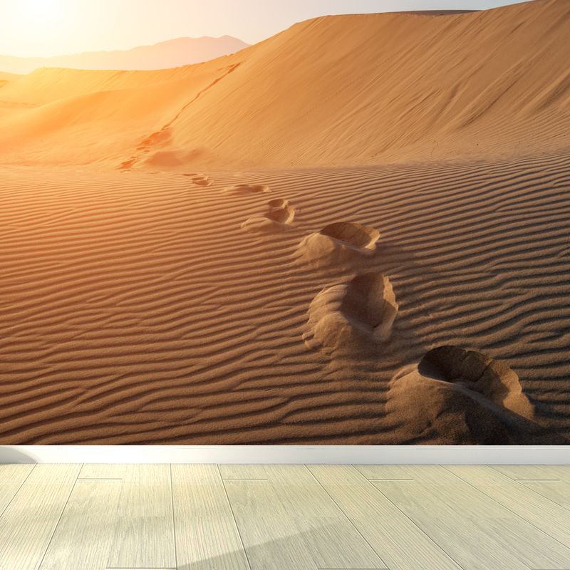 Huge Footprint Mural Wallpaper Modern Beautiful Sunset Desert Wall Decor in Yellow