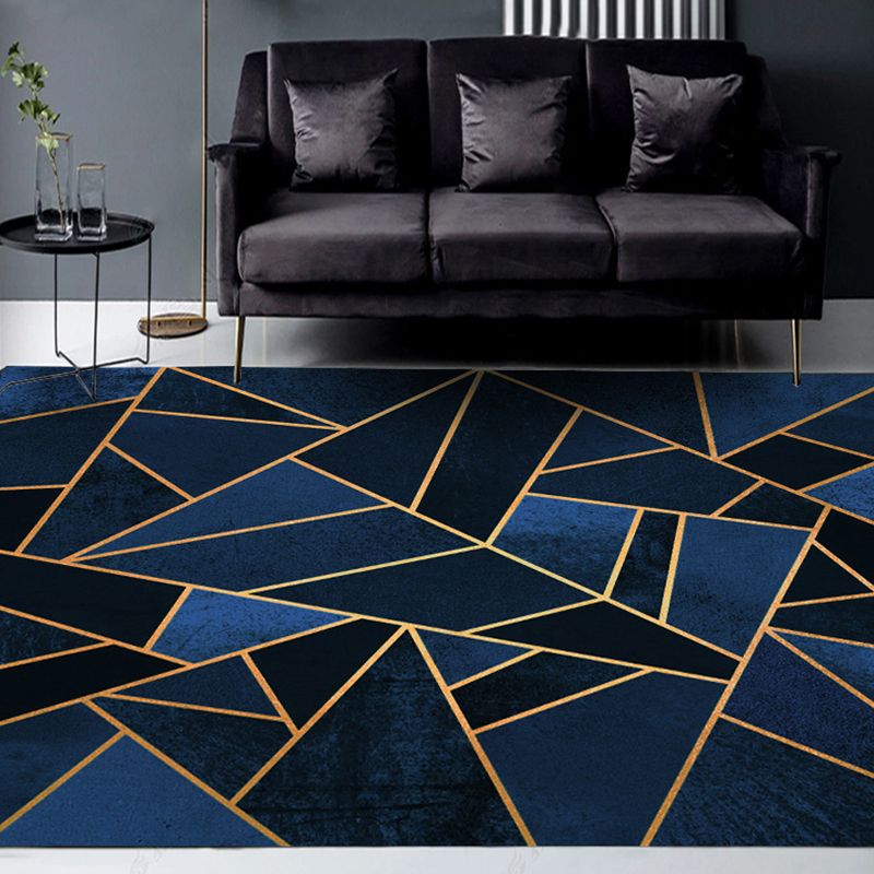 Donkerblauwe nieuwigheid Rug Polyester geometrisch patroon Tapijten Wasbaar Non-slip achterste tapijt voor woonkamer